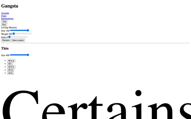 Gangsta specimen from Pizza Typefaces