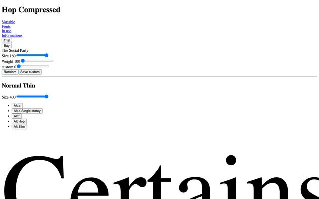 Hop Compressed specimen from Pizza Typefaces