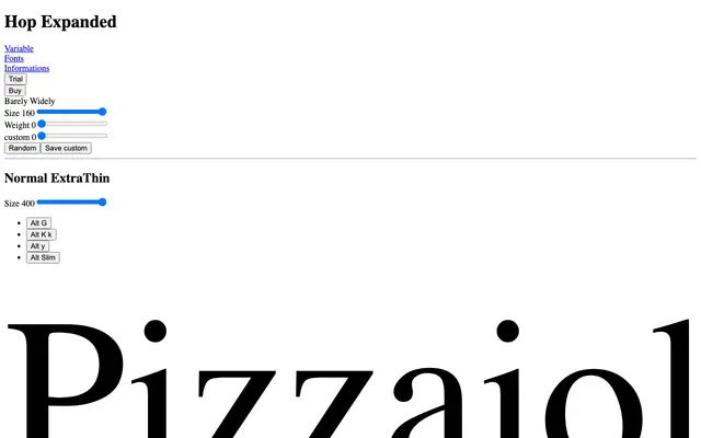 Hop Expanded specimen from Pizza Typefaces