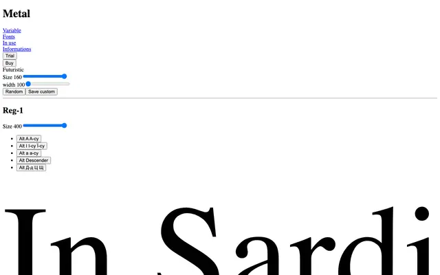 Metal specimen from Pizza Typefaces