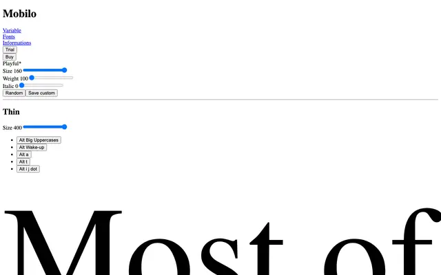 Mobilo specimen from Pizza Typefaces