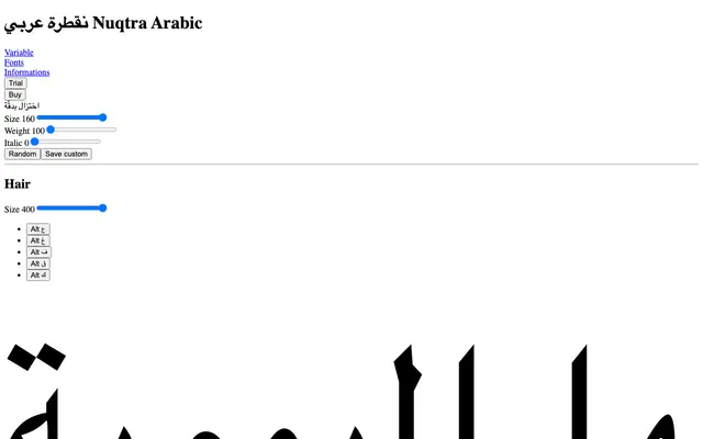 Nuqtra Arabic specimen from Pizza Typefaces