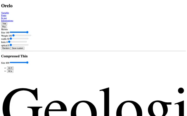 Orelo specimen from Pizza Typefaces