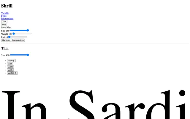 Shrill specimen from Pizza Typefaces