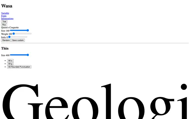 Wasa specimen from Pizza Typefaces