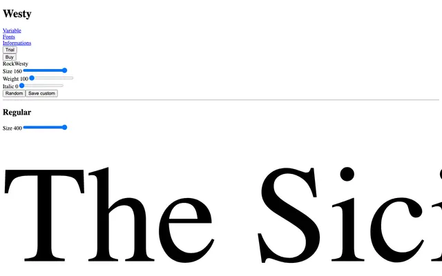 Westy specimen from Pizza Typefaces