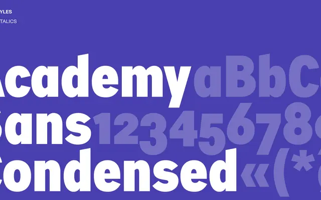Academy Sans Condensed specimen from Playtype