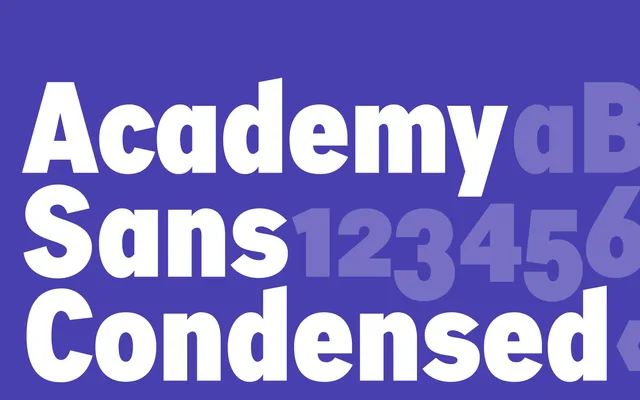 Academy Sans Condensed specimen from Playtype