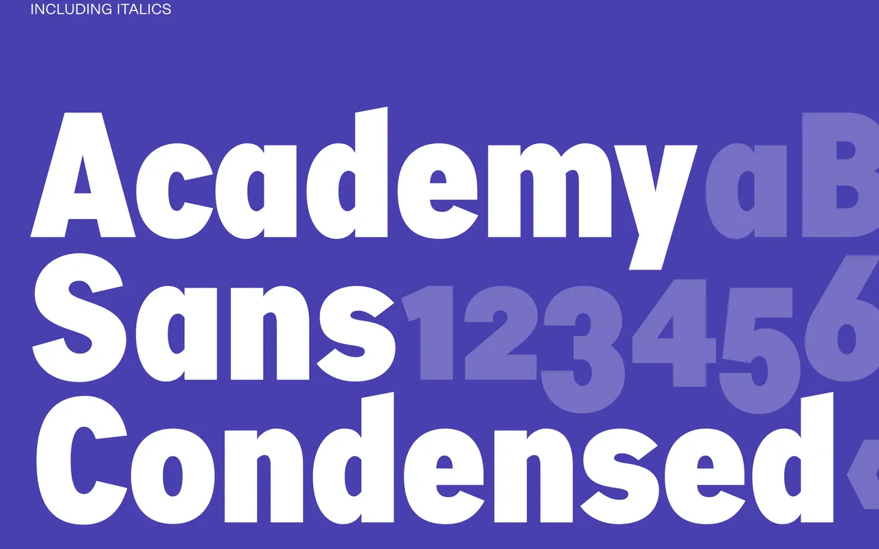 Academy Sans Condensed specimen from Playtype