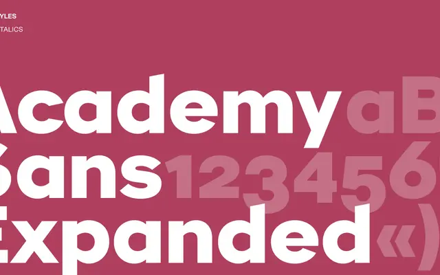 Academy Sans Expanded specimen from Playtype