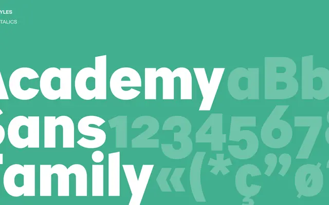 Academy Sans specimen from Playtype