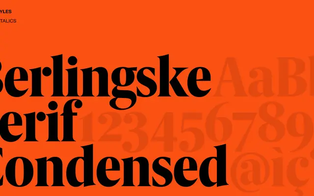 Berlingske Serif Condensed specimen from Playtype
