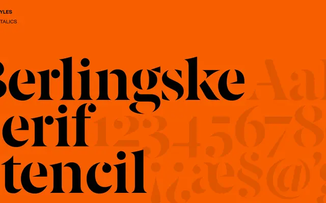 Berlingske Serif Stencil specimen from Playtype