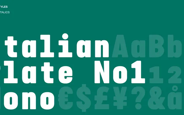 Italian Plate No1 Mono specimen from Playtype