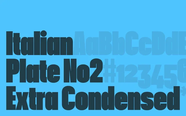 Italian Plate No2 Extra Condensed specimen from Playtype