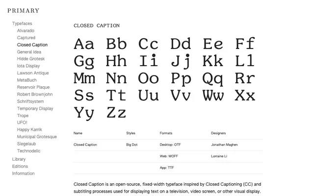 Closed Caption specimen from Primary Foundry