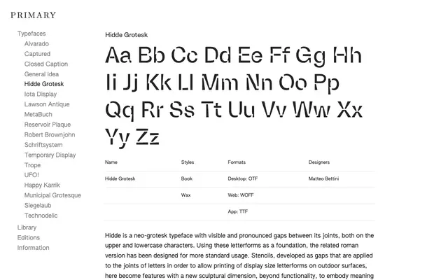 Hidde Grotesk specimen from Primary Foundry