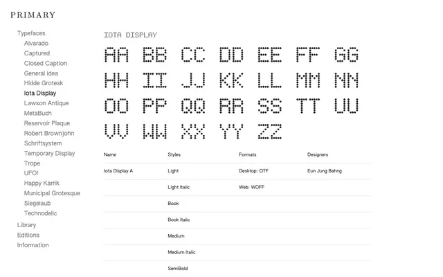 Iota Display specimen from Primary Foundry