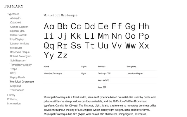 Municipal Grotesque specimen from Primary Foundry
