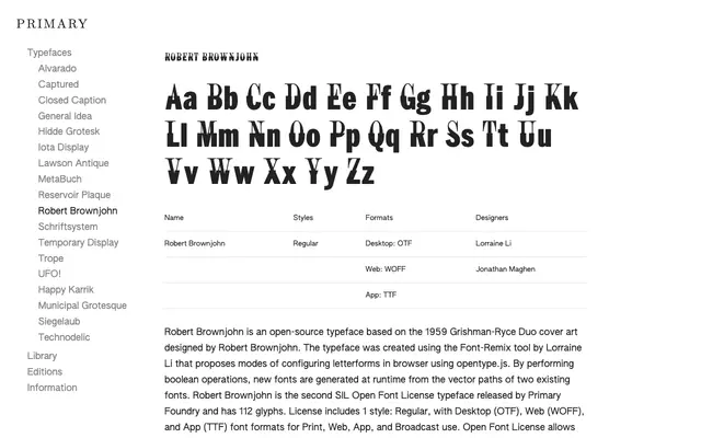 Robert Brownjohn specimen from Primary Foundry
