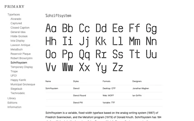 Schriftsystem specimen from Primary Foundry