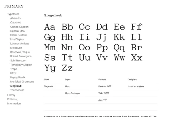 Siegelaub specimen from Primary Foundry