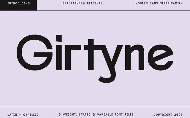 Girtyne – Modern Sans Family specimen from Prioritype
