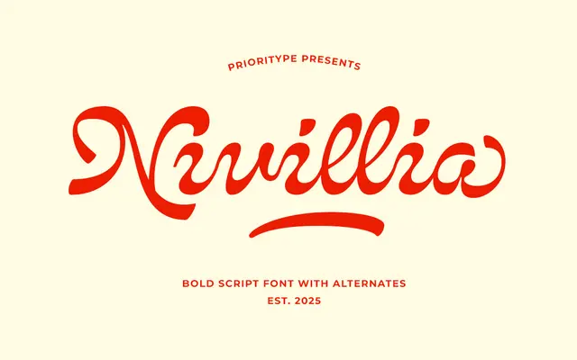 Nivillia – Bold Script Font specimen from Prioritype