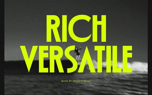 Rich Versatile – Display Sans specimen from Prioritype
