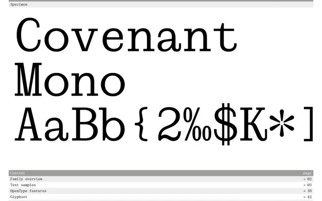 Covenant Mono specimen from Proof of Words