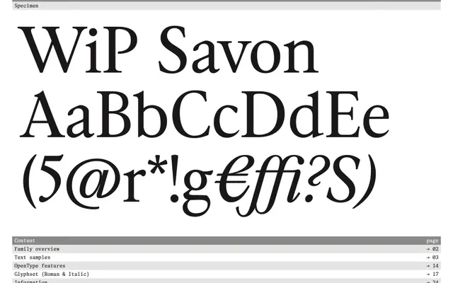 Savon specimen from Proof of Words