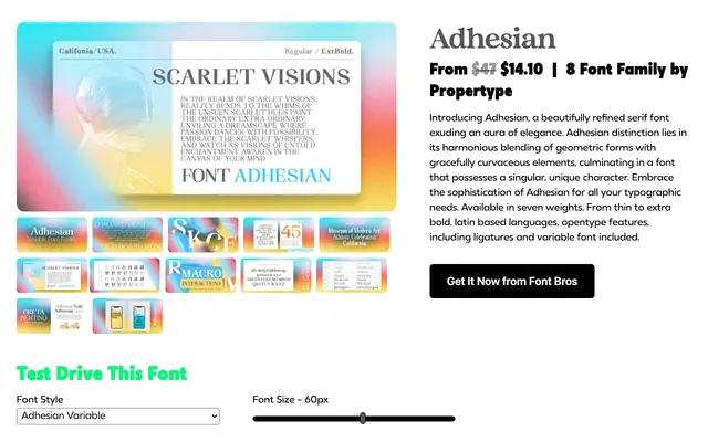 Adhesian specimen from Propertype Fonts