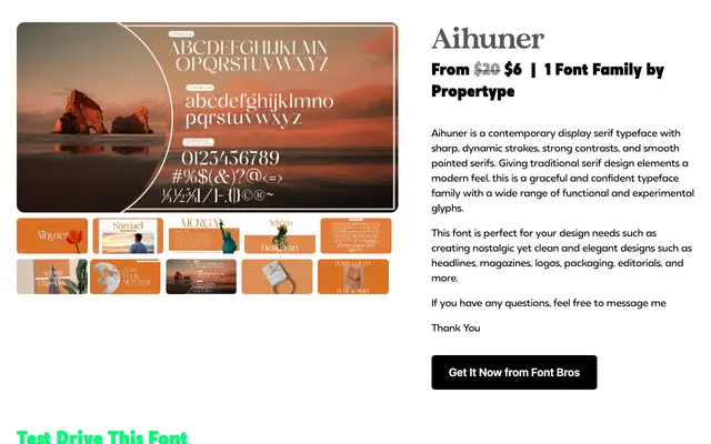 Aihuner specimen from Propertype Fonts