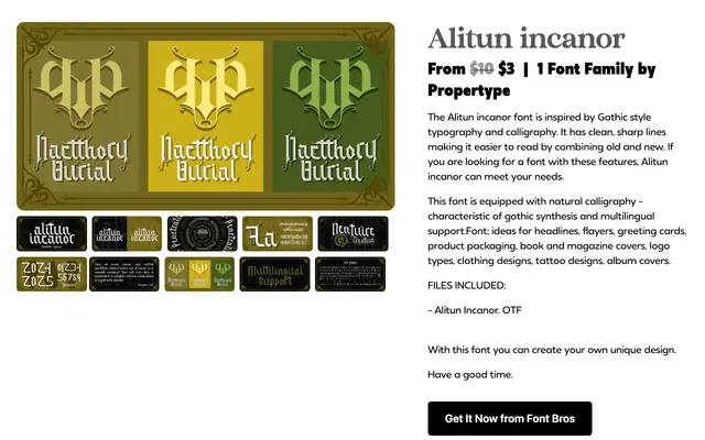 Alitun Incanor specimen from Propertype Fonts
