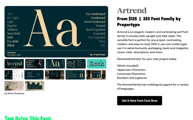 Artrend specimen from Propertype Fonts