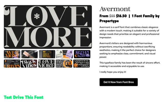 Avermont specimen from Propertype Fonts