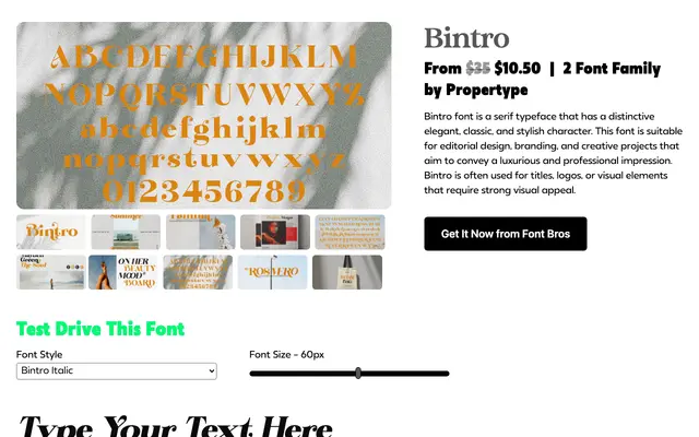 Bintro specimen from Propertype Fonts