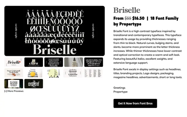 Briselle specimen from Propertype Fonts