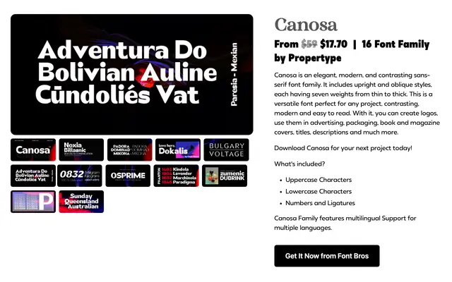Canosa specimen from Propertype Fonts
