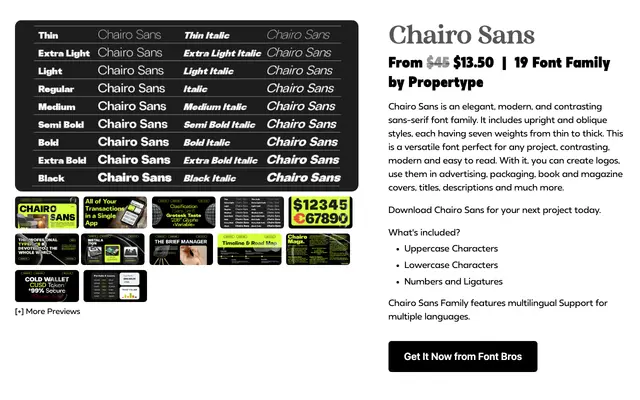 Chairo Sans specimen from Propertype Fonts