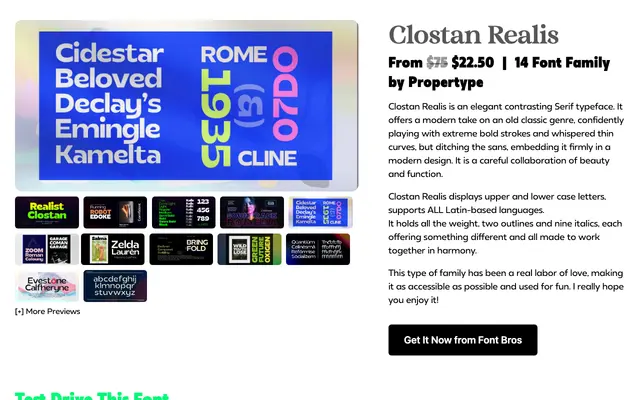 Clostan Realis specimen from Propertype Fonts