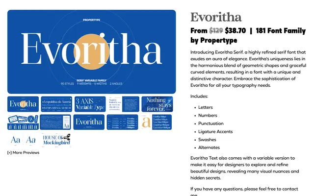 Evoritha specimen from Propertype Fonts