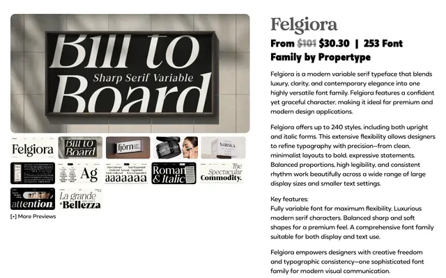 Felgiora specimen from Propertype Fonts