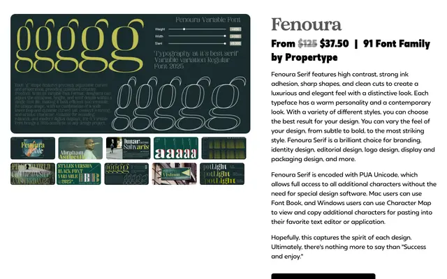 Fenoura specimen from Propertype Fonts