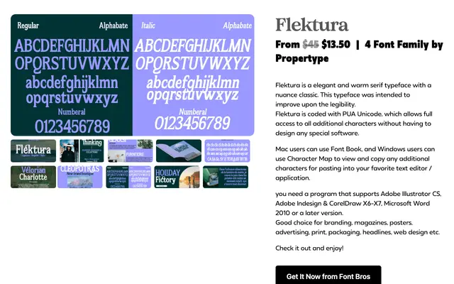 Flektura specimen from Propertype Fonts