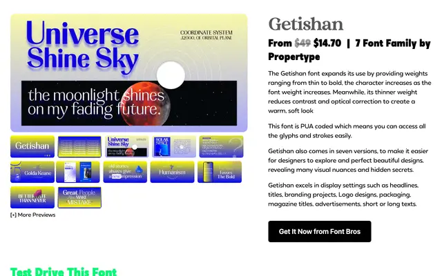 Getishan specimen from Propertype Fonts