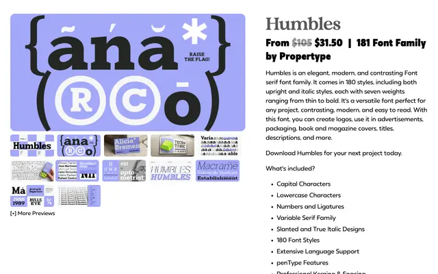 Humbles specimen from Propertype Fonts