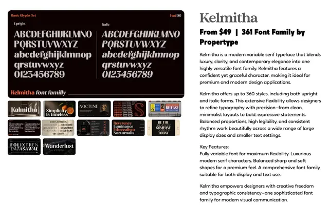 Kelmitha specimen from Propertype Fonts