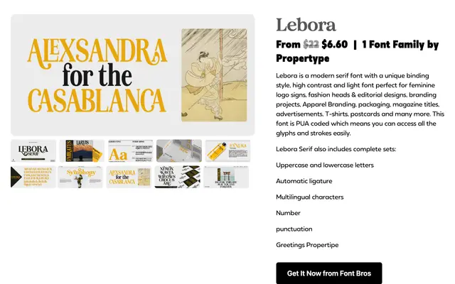 Lebora specimen from Propertype Fonts