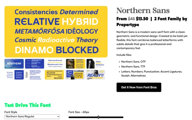 Northern Sans specimen from Propertype Fonts